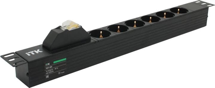 ITK <PH21-6D3> Блок силовых розеток 19", чёрный 1U, 6 евророзеток, вход IEC-320-C14