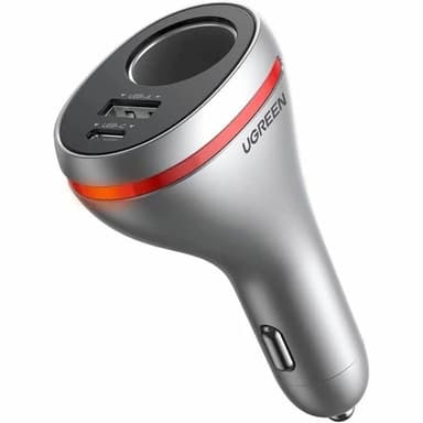 60712 UGREEN CD204 (60712) Car Charger With Dual USB Ports Single Extension Socket (PD 20 W) с разъемами USB-A, USB-C