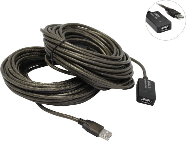 Aopen <ACU823-20м> Кабель удлинительный активный USB 2.0-repeater A-->A 20м