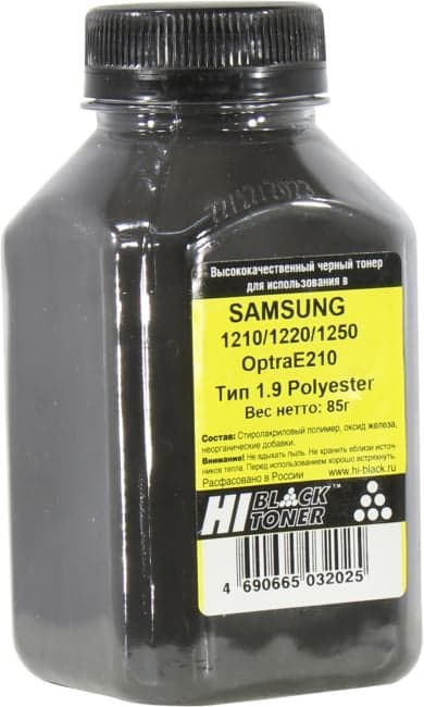 Тонер Hi-Black для Samsung ML-1210/1220/1250/OptraE210, Polyester, Тип 1.9, Bk, 85г, банка
