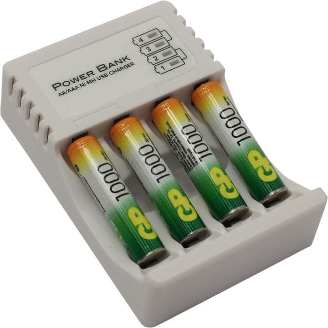 Зарядное уст-во GP <GP100AAAHC/CPB-2CR4> (NiMH, AA/AAA, питание от USB) +AAAx4шт аккум.
