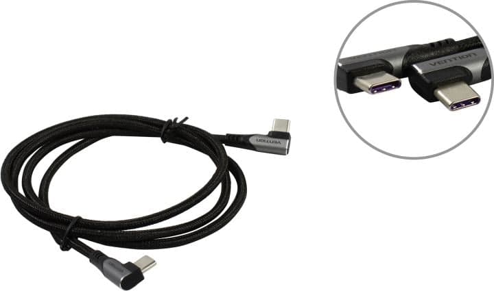 Vention <TANHF> Кабель USB 2.0 USB-C-->USB-C 1м, Г-образные коннекторы