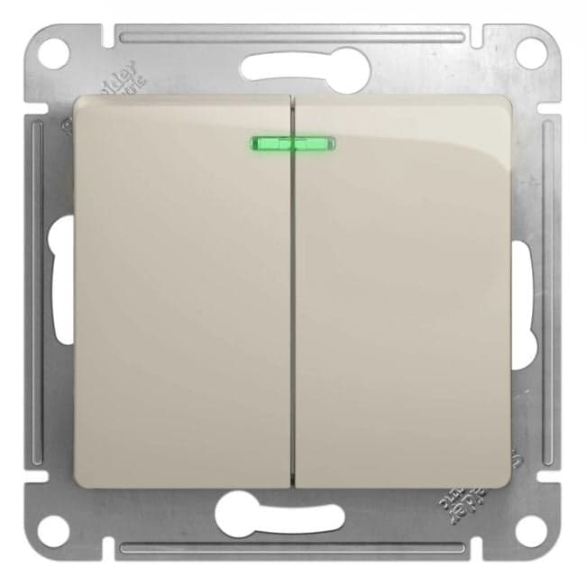Выключатель Systeme Electric GSL000953 Glossa 2-клавишный с подсветкой сх.5а (молочный)
