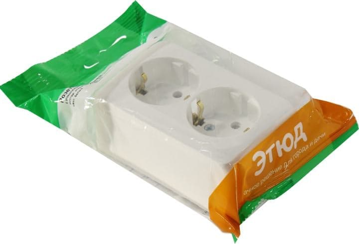 Systeme Electric Этюд <PA16-007B> Розетка двойная (2К+З, белый)