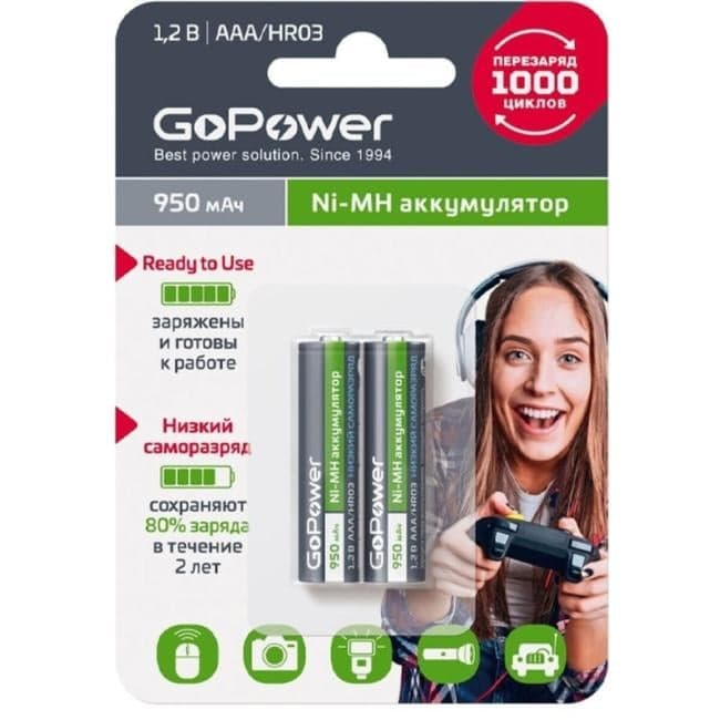 Аккумулятор NI-MH RTU HR03 AAA BL2 00-00018321 BL2 950MAH GOPOWER