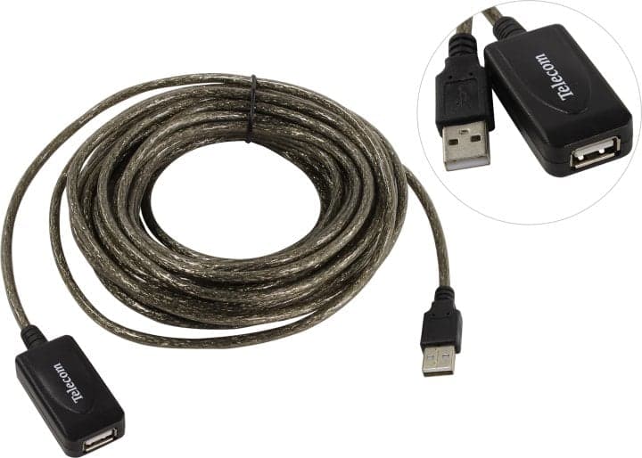 Telecom <TUS7049-10м> Кабель удлинительный активный USB 2.0-repeater A-->A 10м