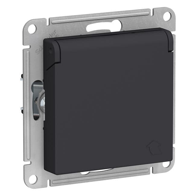 Schneider Electric AtlasDesign <ATN001046> Розетка (2К+З, с крышкой, внутр., карбон)