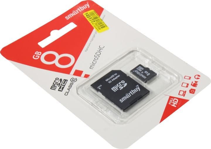 SmartBuy <SB8GBSDCL10-01> microSDHC 8Gb Class10 + microSD-->SD Adapter
