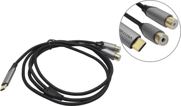 Переходник-разветвитель Vention гибкий USB-C M/2RCA F - 1м