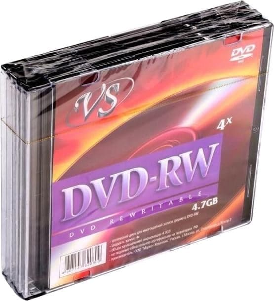 VS (PERFEO) VSDVDRWSL501 Диск DVD-RW VS 4.7 Gb, 4x, Slim Case (5), (5/200).
