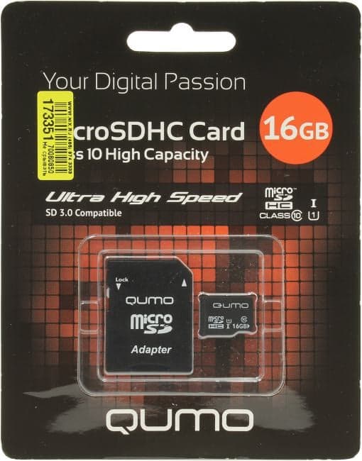 Qumo <QM16GMICSDHC10U1> microSDHC 16Gb UHS-I + microSD-->SD Adapter