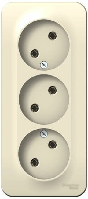 Розетка Systeme Electric BLNRA000312 3-я б/з без шторок 16А, 250В, изолир. Пластина Молочная наруж