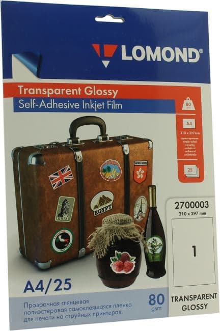 LOMOND 2700003 (A4, 25 листов) самоклеящаяся плёнка глянцевая прозрачная
