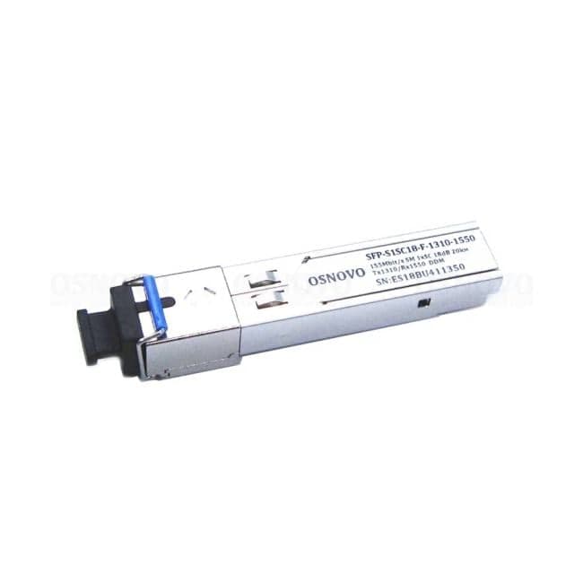 Модуль SFP OSNOVO SFP-S1SC18-F-1310-1550 оптический, одно волокно Single Mode. Скорость: до 155 мбит/c. Тип разъема: SC