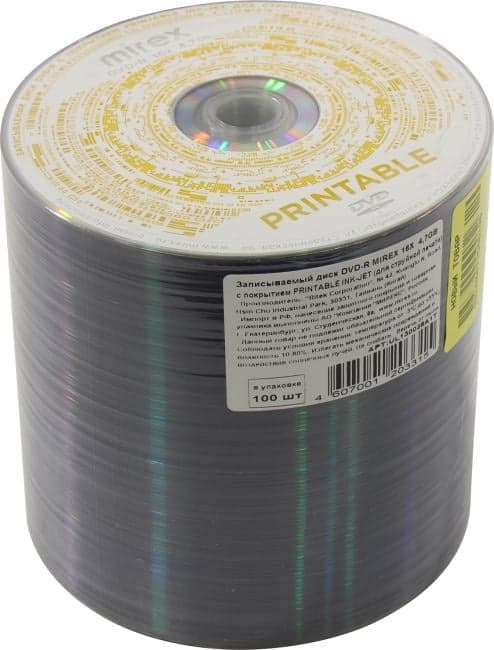 DVD-R Disc Mirex 4.7Gb 16x <уп. 100 шт> (technology), printable <203315>