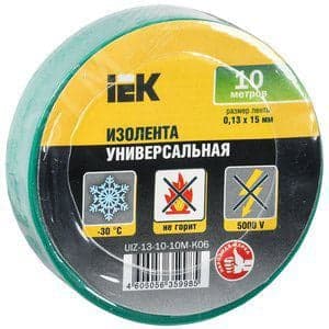 IEK <UIZ-13-10-10M-K06> Изолента ПВХ (зелёная, 15x0.13мм, 10м)