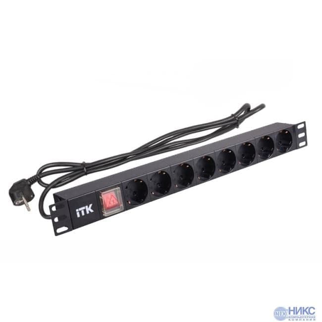 ITK <PH12-8D1-P> Блок силовых розеток 19", чёрный 1U, 8 евророзеток, шнур 2м