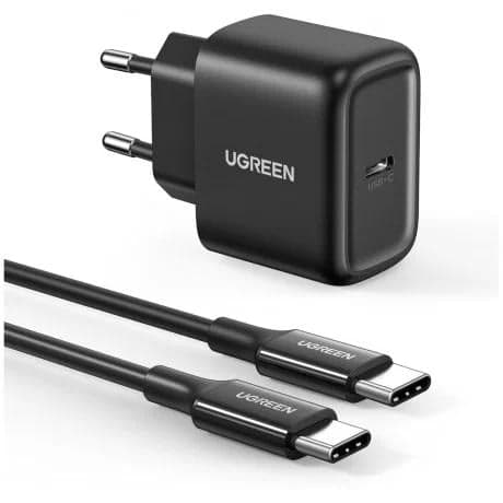 50581_ зарядное устройство с кабелем UGREEN CD250 (50581) USB-C 25W PD Charger + C-C 2M Cable EU. Цвет: черный
