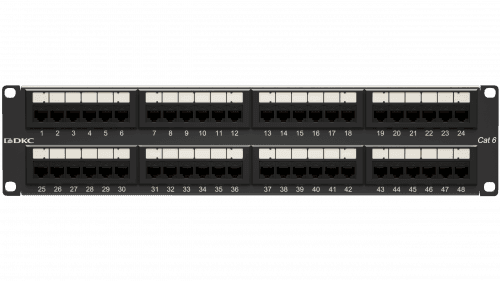 Патч-панель DKC RN6PPU242 19", 2U, Cat 6, 48 портов RJ45 (8p8c), неэкранированная, 110 IDC, "RAM telecom"