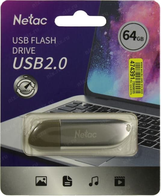 Netac <NT03U352N-064G-20PN> USB2.0 Flash Drive 64Gb (RTL)