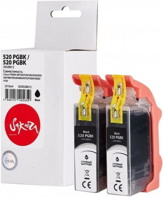SI2932B012 Sakura 2932B012 (520 PGBK / 520 PGBK) для Canon PIXMA черный, 16*2 мл., 340 к.