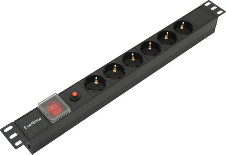 Exegate ServerPro PDU-19H605 Al-6S-C14-SW-O <EX280830RUS> Блок силовых розеток 19", чёрный 1U, 6 евророзеток