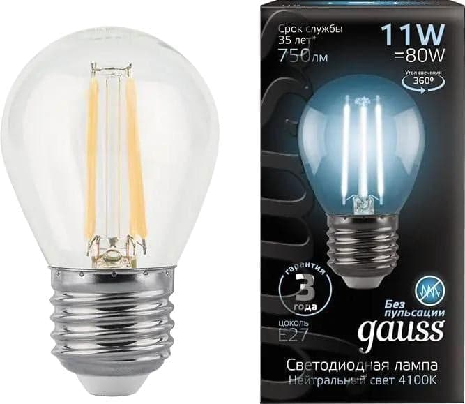 Лампа светодиодная Gauss Filament 11Вт цок.:E27 шар 220B 4100K св.свеч.бел.нейт. (упак.:1шт)
