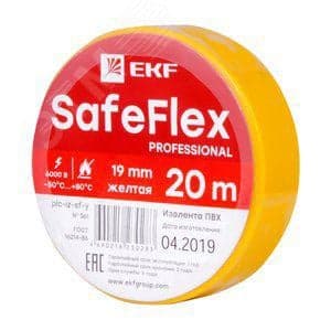 EKF plc-iz-sf-y Изолента ПВХ желтая 19мм 20м серии SafeFlex (plc-iz-sf-y)