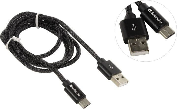 Defender <87814> Кабель USB2.0 AM-->USB-C M 1м, Black