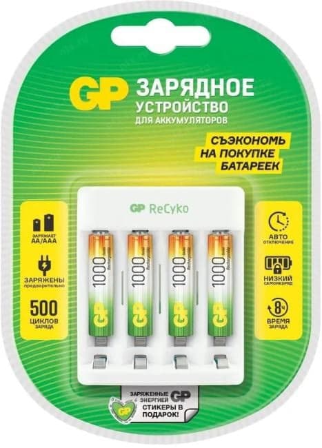 GP Е411/100AAAHCCS-2CR1 Зарядное устройство GP Rechargeable Е411/100AAAHCCS-2CR1 AA/AAA NiMH 1000mAh (4шт) блистер