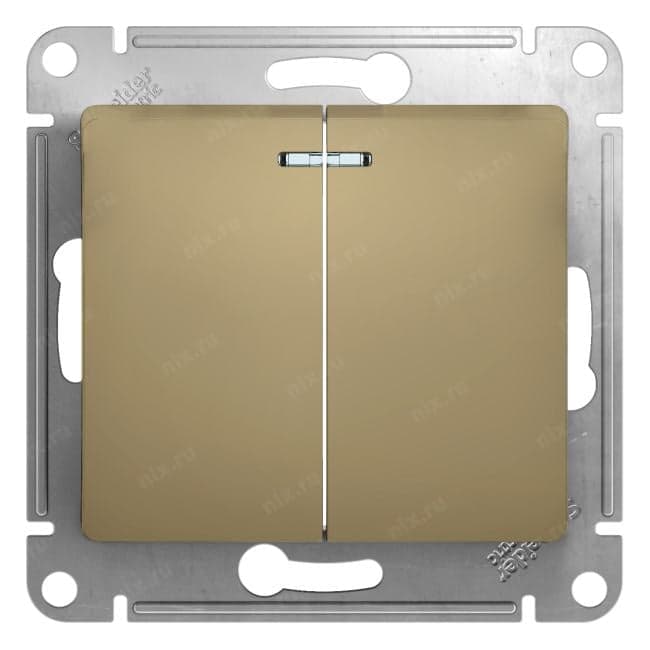 Systeme Electric Glossa Титан Выключатель 2-клавишный с подсветкой, сх.5а, 10АХ