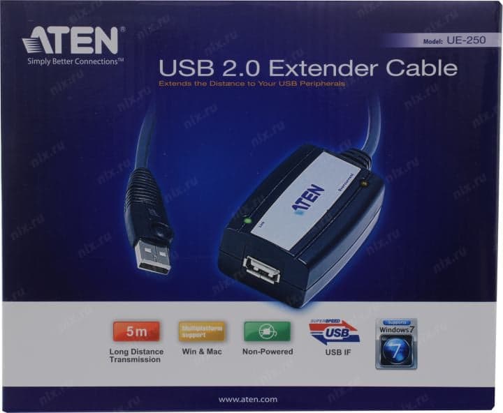 ATEN <UE-250> Кабель удлинительный активный USB 2.0 A-->A 5м