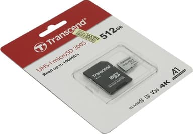 Transcend <TS512GUSD300S-A> microSDXC Memory Card 512Gb UHS-I U3 V30 + microSD-->SD Adapter