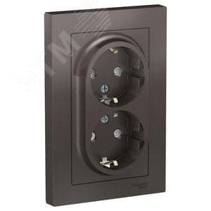 Розетка Systeme Electric ATN000626 AtlasDesign, двойная, с заземлением, со шторками, 16А, в сборе, мокко