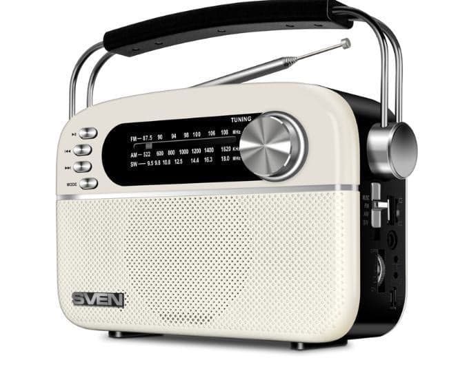 SVEN <SRP-505 White> Радиоприёмник (3W, FM/AM/SW, USB, SD/microSD, BT, Li-Ion)