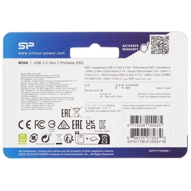 SP001TBUF3S60V1B Твердотельный диск 1TB Silicon Power MS60, External, USB 3.2, Синий, read/write 600/500Mb/s