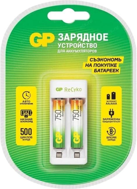 GP E211/75AAAHCCS-2CR1 Зарядное устройство GP Rechargeable E211/75AAAHCCS-2CR1 AA/AAA NiMH 750mAh (2шт) блистер