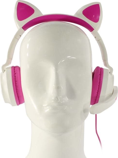 Наушники с микрофоном QUMO Cat White&pink GHS0035 (шнур 2м, с регулятором громкости) <33035>