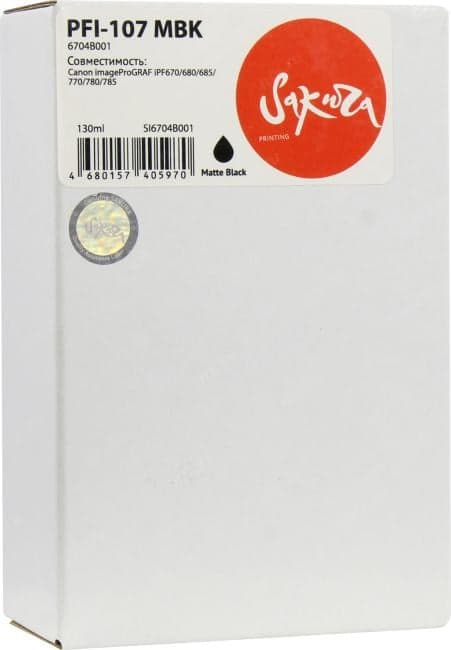 Картридж SAKURA SI6704B001 (PFI-107 MBK) Matte Black для Canon iPF-670/680/685/770/780/785