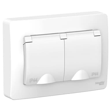 Schneider Electric BLNRS441121 BLANCA С/У IP44 РОЗЕТКА двойная с заземл. со шторк.,с крышками, 16А, 250В, БЕЛЫЙ