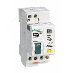 DEKraft 16005DEK Диф. автомат 1Р+N 25А 30мА тип AC х-ка С ДИФ-102 4,5кА