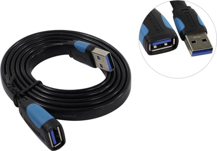 Vention <VAS-A13-B100> Кабель удлинительный USB 3.0 A-->A 1м плоский