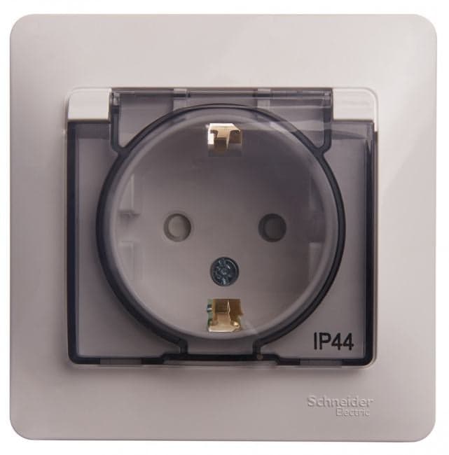 Schneider Electric GSL000148 GLOSSA Розетка с заземлением со шторками с крышкой белая в сборе IP44