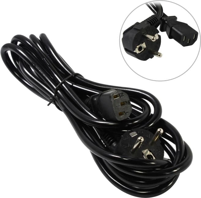 5bites <PC210-30A> Кабель компьютер - розетка 220V 3м Европейский стандарт, Г-образный
