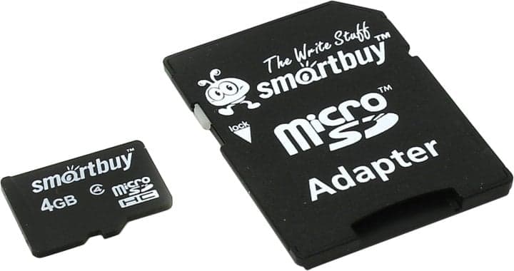 SmartBuy <SB4GBSDCL4-01> microSDHC 4Gb Class4 + microSD-->SD Adapter
