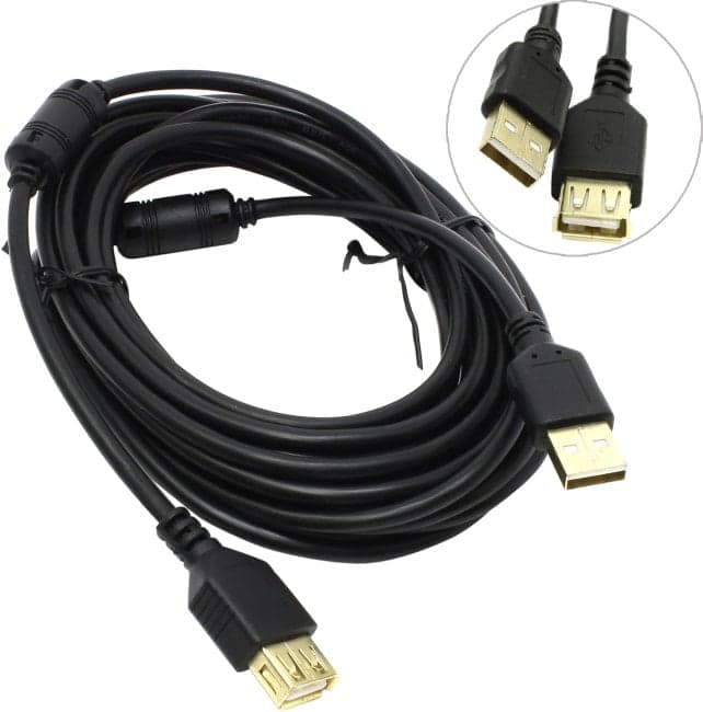 5bites UC5011-050A Проф. Кабель USB2.0, AM/AF, зол.разъемы, ферр.кольца, 5м., черный