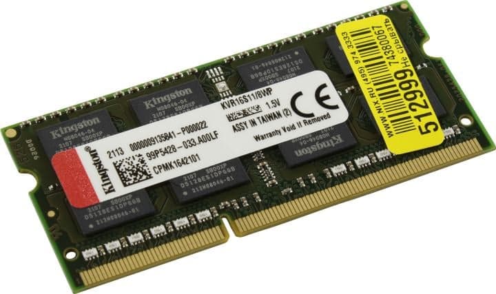 Kingston <KVR16S11/8WP> DDR3 SODIMM 8Gb <PC3-12800> CL11 (for NoteBook)