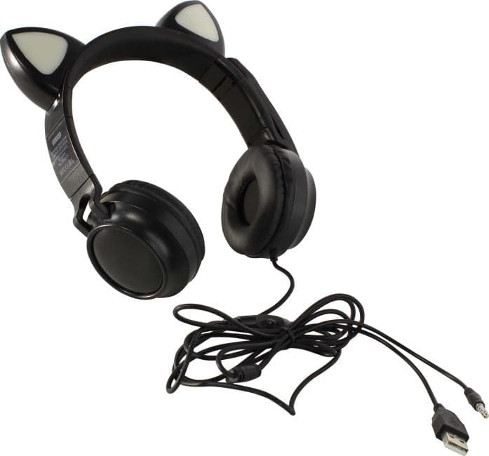 Наушники с микрофоном QUMO Cat Black GHS0034 (шнур 2м, с регулятором громкости) <33034>