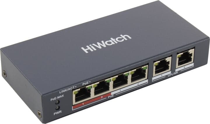 HiWatch <DS-S604P> Неуправляемый коммутатор (4UTP 100Mbps PoE + 1UTP 100Mbps)