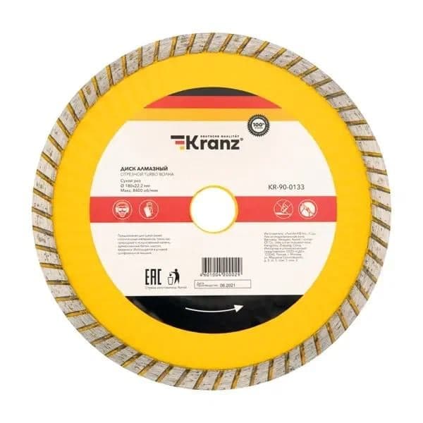 KR-90-0133 Диск алмазный отрезной Turbo волна 180x22.2x2.2x10 мм KRANZ
